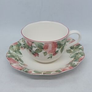 Nikko Precious Tea Cup And Saucer Pink Roses Floral Tableware Wavy Edge Japan